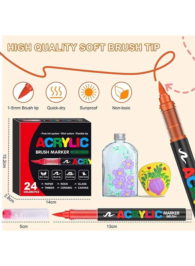 مجموعة أقلام تلوين أكريليك بـ ٢٤ لونًا، برأس ناعم، عديمة الرائحة، قابلة للتكديس، أقلام رسم سلسة التدفق للطلاب والفنانين، أقلام سريعة الجفاف ومقاومة للماء للرسم على القماش، والصخور، والخشب، والحجر، والزجاج، والسيراميك، والأقمشة، والأعمال اليدوية. - Image 5